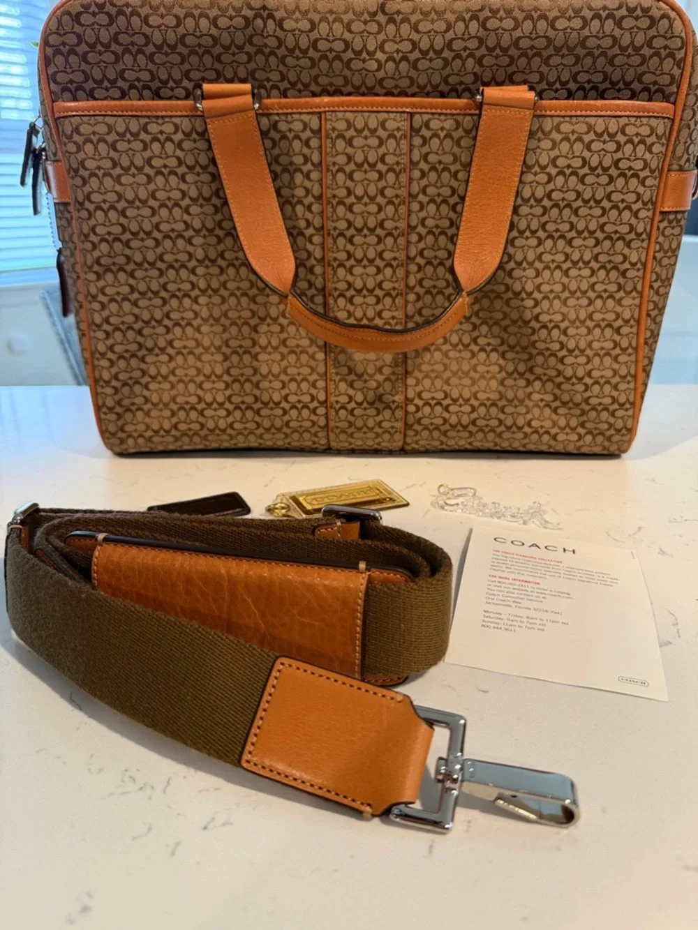 Coach Tan and Brown Signature Canvas Laptop Briefcase